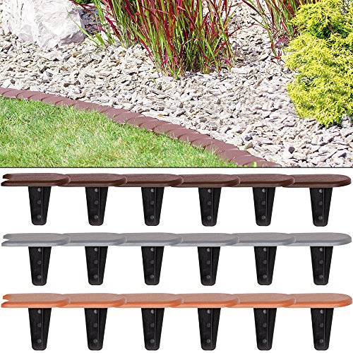 DEUBA® Bordure de Jardin Plastique 7,60m résistante intempéries UV Piquet Terre Bordure Parterre Plate-Bande délimitation Design Plat Brun