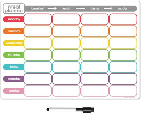 TMS A3 Weekly Meal Planner for Fridge | Magnetic Whiteboard Calendar and Shopping List | Use for Food Prep and Family Planning | Dry Wipe Memo Board for Kitchen | Made in The UK