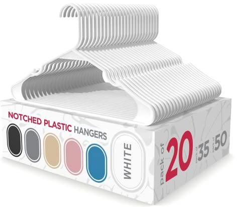 Sharpty - Plastic Hangers - Adult Clothes Hangers - T-Shirt, Dress, Coat Hangers & Accessories - Notched Hanger, Durable & Versatile Color Clothing Closet Hanger(20-Pack,White)