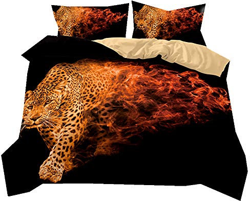 Stillshine Bettwäsche Set 3D Tier Großer Panda König der Löwen Elefant Leopard Eisbär Fliegender Vogel Adler Muster Bettbezug und Kissenbezug (Leopard, 135 x 200 cm)
