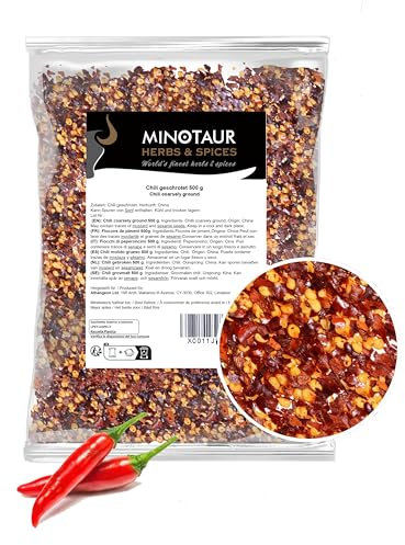 Minotaur Spices | Chili molido grueso | Copos de chile | 2 x 500 g (1 Kg) | Escamas, Medio Picante, Chiles