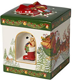Villeroy & Boch - Christmas Toy's Geschenkpaket Santa Claus groß, dekorative Aufbewahrungsdose aus Hartporzellan, eckig, grün/bunt