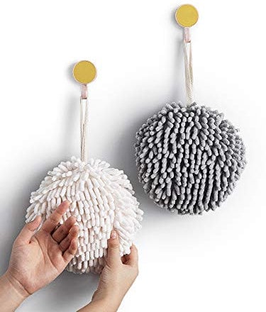 Sophie & Panda Fuzzy Ball Towel Sets of 2 White and Gray - Dry your hand instantly conveniently with this creative Bath towel set decorative towels for bathroom Pack