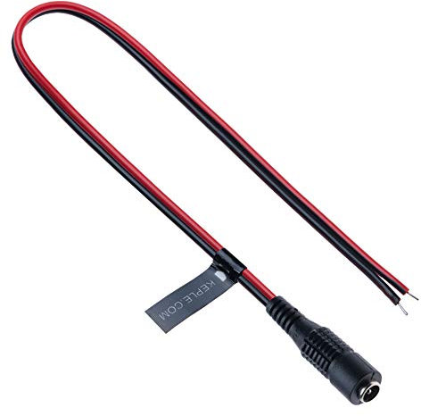 DC Power Extension Cable Female 2.1mm / 5.5mm Socket to Bare End Jack Pigtails Connector Wire Compatible with CCTV Security Camera, IP Camera, DVR Standalone, LED Strip, Surveillance, Monitors 0.3m