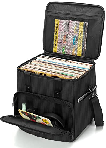Trunab Vinyl Record Carrying Bag Albums Storage Case, with Dividers Holds up to 60 LP Records, Vinyl Record Holder for Travel, Collection