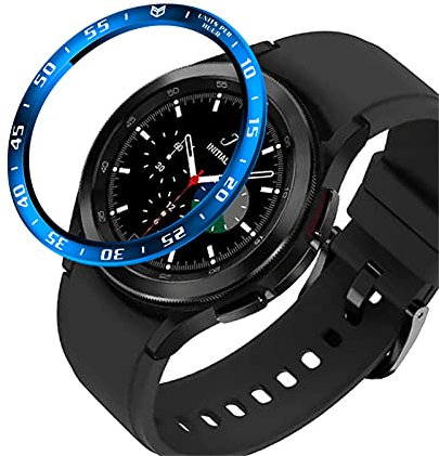 Dkings Lünette Ring Kompatibel mit Samsung Galaxy Watch 4 Classic 46mm, Smartwatch Styling Ring Klebend Abdeck Kratzfest Edelstahl Schutz für Galaxy Watch 4 Classic 46mm (Blau)
