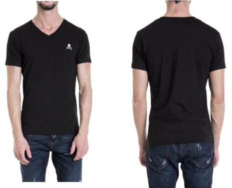 Philipp Plein Skull T-Shirt Stretch V-Neck Slim Fit Totenkopf Logo Shirt Underwear Black (L)