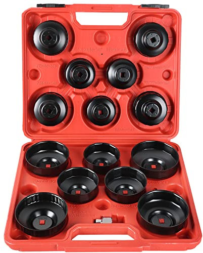 ATPEAM 15PCS Oil Filter Cap Wrench Tool | Cup Type Oil Filter Socket Wrench Set | 3/8 inch Drive Oil Canister Socket Service Kit with 1/2 inch Adaptor