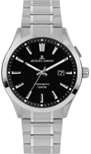 JACQUES LEMANS Herrenuhr, Hybromatic Uhren Männer, Chronograph aus massivem Edelstahl mit Metall Armband, Herrenuhr großes Ziffernblatt - Suit for Men, Model 1-2130E, Arm Herrenuhr groß