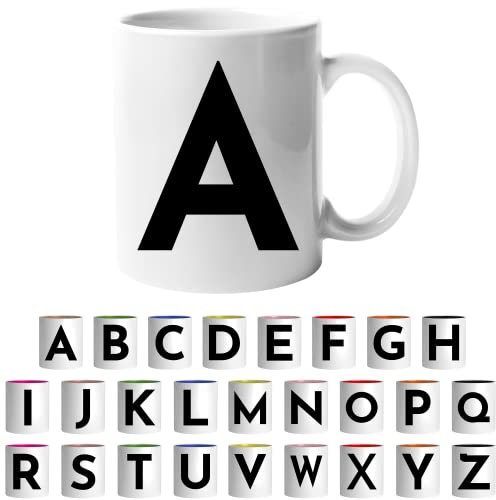 Design Letters Coffee Cup - Available in A-Z | Initial Mug with Alphabet | Ceramic Coffee Mugs for Women, Men Letter A Mug