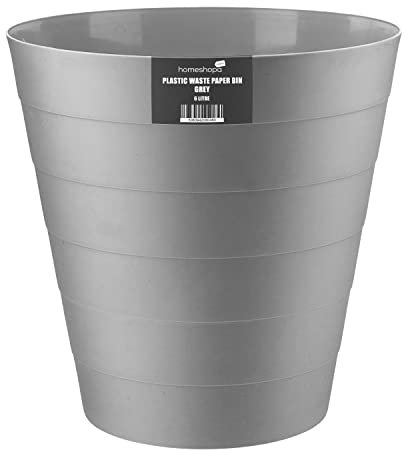 Homeshopa Plastic Waste Paper Bin, 6L Round Waste Basket Trash Can, Lightweight Rubbish Bin for Kitchen, Bedroom, Bathroom, Open-Top Design, Ourdoor Gargabe Container Dustbin (Grey)