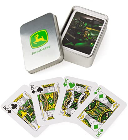 John Deere Spielkarten in Blechdose, 52 Karten Deck mit Traktorbild, inklusive Sammler-Blechbox mit Logo, Kartenspiel für Kinder ab 6 Jahren