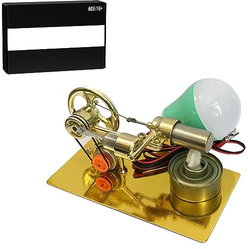 ERTY Kit Motore Stirling Motore in Metallo con generatore di Lampadina, Giocattolo per la Fisica, Regalo per Studenti, Adulti, Appassionati di Ingegneri