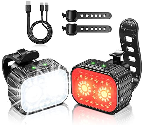 Mohard Luci Bicicletta LED, USB Ricaricabili & 8+12 Modalità Luci Bici per All'aperto, Ultra Luminose & IPX6 Impermeabile Luce Bici Anteriore e Posteriore, 58 Ore di Funzionamento, Cinghia Estensibile