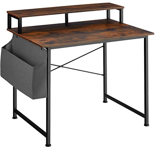 tectake® Mesa Escritorio Industrial, con Soporte Monitor y Estante Lateral, Estructura de Acero, Escritorio Oficina, Mesa Gaming - 60 x 120 x 90 cm Madera Industrial Oscura, Rústica