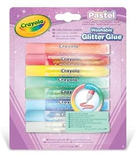 Crayola Pastel- Colle Glitter Lavabili, Confezione da 8 pezzi, per Lavoretti a Scuola e nel Tempo Libero, Colori Assortiti Pastello