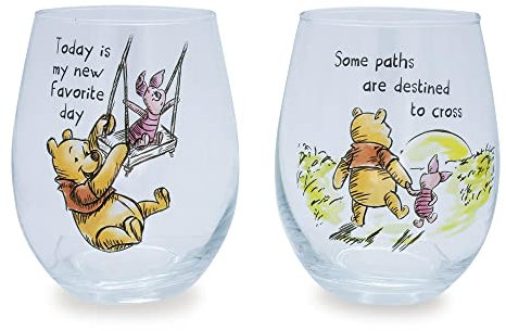 Lot de verres à vin sans pied avec citations de Winnie l'ourson de Disney - Capacité : 590 ml