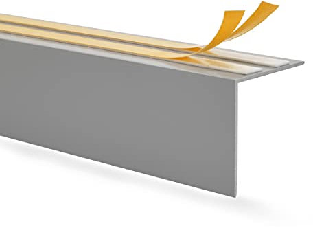 QUEST PVC Winkelprofil Kantenschutz, Blende für Gardinenschiene, Kunststoffblende für Vorhangschiene, Winkelleiste Abdeckleiste – Länge: 200cm – Farbe: Grau – Abmessung: 35x35mm