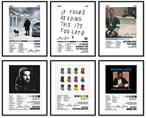 A ART·ZONE Drake Poster 8x10 Zoll Leinwanddrucke ungerahmt Satz von 6 Musik Album Cover Poster Ästhetik Zimmer Dekor Leinwand Wandkunst Drake Merch Wanddekoration