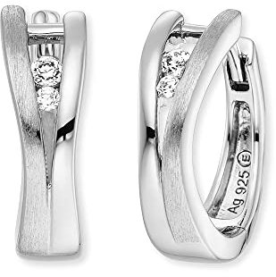 Engelsrufer filigrane Keep it so simple Damen Creole Xena aus Sterling Silber - besetzt mit 4 weißen Zirkonia Steinen - Clipverschluss - nickelfrei - Größe: 16mm