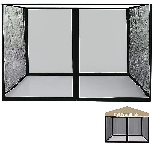 MIRAFIT Mosquito Net for 10' x10' Patio Gazebo, Outdoor Netting for Camping Canopy Pop Up Tent Screen House Wall Mesh Sidewall with Zipper, Universal Replacement, Black