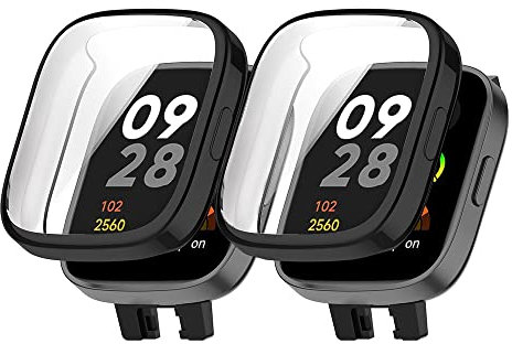 Niboow Funda [2-Piezas] para Xiaomi Redmi Watch 3, con Protector de Pantalla, Protección Completa Carcasa para, TPU Flexible Antirrayas Protectora para Xiaomi Redmi Watch 3 - Negro + Negro