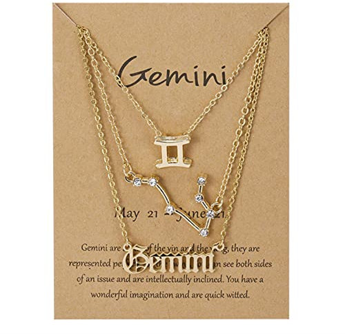 WEITING 3Pcs/Set Cardboard Star Zodiac Sign Pendant Gold Color 12 Constellation Necklace Aries Leo Scorpio Necklace Jewelry Gifts-Gemini-5,Gold Color