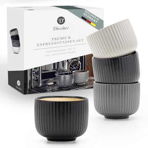 Diemker Tazzine da caffè Premium | tazze da espresso da 85 ml senza manico in quattro colori, fatte a mano, tazze da moca a parete spessa, Doppio, Lungo, tazze da caffè, caffè
