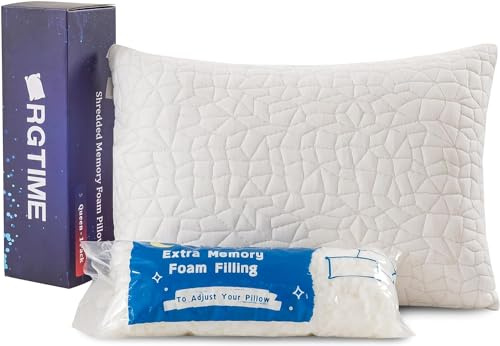 RGTIME Geschreddertes Memory-Foam-Kissen, Standard (1er-Pack), verstellbares Bettkissen für Seiten-, Rücken-, Bauchschläfer, bequemes Kühlkissen zum Schlafen mit waschbarem Bezug