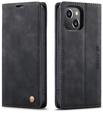 QLTYPRI Case for iPhone 15 Plus 6.7 inch, Vintage PU Leather Wallet Case Card Slot Kickstand Magnetic Closure Shockproof Flip Folio Book Case Cover for iPhone 15 Plus - Black