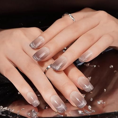 DANNI & TONI 28 Stickers Semi Cured Nail Strips,Cat Eyes French Tip Soft Self-Adhesive Gel Nail Stickers,Black Salon-Quality Gel Nail Polish Strips Manicure Stickers Set(Midnight Mirage)