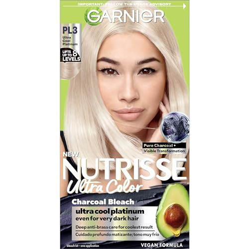 Garnier Nutrisse Ultra Color Hair Color, Permanent Hair Dye for Up to 8 Weeks of Bold, Vibrant, Fade-Resistant Results, Vegan & Cruelty-Free, PL3 Ultra Cool Platinum (Charcoal), 1 Count