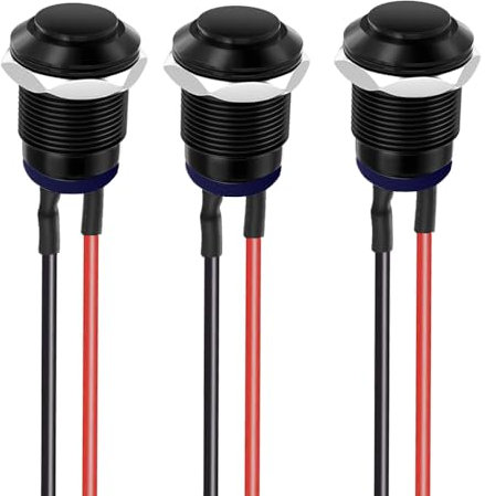 Gebildet 3Stück Vorverdrahteter IP65 Wasserdichter Druckknopf mit Verriegelung, Selbstsichernder Druckknopf aus Aluminiumlegierung, EIN-Aus, 12mm, 2A, 12V/24V/125V/250VAC (hoher Kopf)