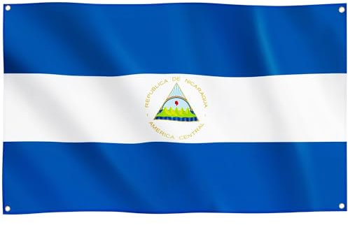 Runesol Bandera de Nicaragua, 91x152cm, 3ft x 5ft, 4 Ojales, Ojal en Cada Esquina, Nica, República de Nicaragua, Día de la Revolución, Banderas Premium, Interior, Exterior, Colores Vivos