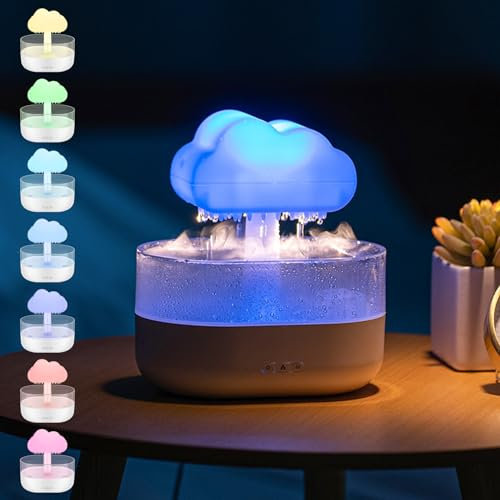 Cloud Humidifier Water Drip, 2 in 1 Cloud Diffuser, Rain Drop Humidifier, Mushroom Aromatherapy Essential Oil Diffuser with 7 Colors, Waterless Automatic Shut OFF for Bedroom (rain)