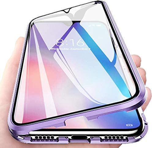 Hülle für Samsung Galaxy A15 5G/A15 Magnetische Adsorption Handyhülle Hartglas mit Vorderseite und Rückseite, Metallrahmen Case mit Eingebaut Magnet, Ultra Dünn 360 Grad Schutzhülle - Violett