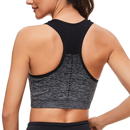 Sykooria Damen Sport BH Gepolstert Bustier Damen BH ohne Buegel Racerback Push up BH mit Farbverlauf Schwarz S