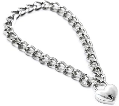 GleaMora Ins Style Chain Heart Shaped Lock Neck Chain Collar Hip Hop Necklace Personality Jewelry Light Luxury Birthday Party Gift, 40.5cm, Silver