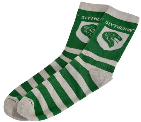 Elbenwald Harry Potter Socken Slytherin Wappen für Herren Damen Unisex Baumwolle Grün-Grau - 40-43
