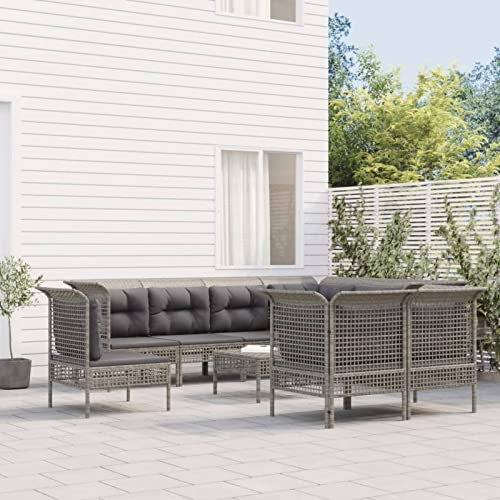 ShGaxin 9-TLG. Garten-Lounge-Set mit Kissen Grau Poly Rattan, Lounge Gartenmöbel Set, Terassenmöbel Wetterfest, Loungemöbel Terrasse, Gartenlounge, Garten Loungemöbel Set, 3187582