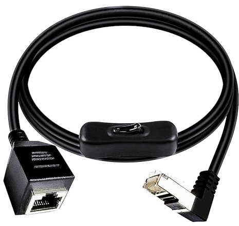 SHANFEILU Cable de extensión RJ45 CAT6e Ethernet de 90 grados macho a hembra, cable de red con interruptor de encendido/apagado en línea acoplador para cable Ethernet Cat6/Cat5e/Cat5 de 3.3 pies/1 m