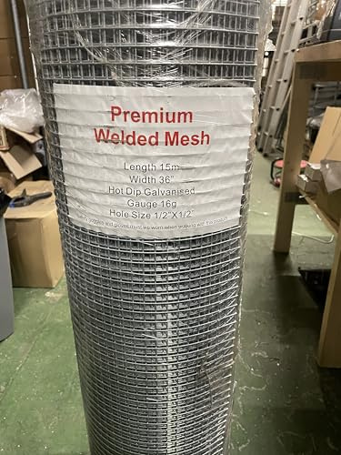 Welded Chicken Wire Mesh, 15m x 36'' Strong Aviary Mesh for Cages and Catio, Hot Dip Galvanised Mesh Ideal for Poultry Run, Fencing (1/2'' x 1/2'', 16 Gauge)