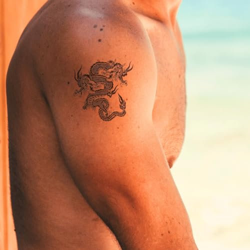 Fake Tattoo Drachen – Temporalis® | Temporäre Tattoos für Erwachsene – EU-zertifizierte Kosmetik, vegan & wasserfest – Hält 1 bis 2 Wochen [ Drachen-Duo ]