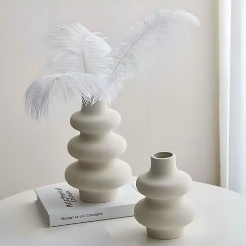 AY YELDIZ, Lot de 2 Vases Décoratifs Style Scandinave – Vase Beige en Céramique Moderne – Déco Minimaliste pour Salon, Table Basse, Étagère, Bibliothèque, Maison
