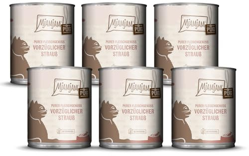 MjAMjAM – Premium Nassfutter für Katzen - Purer Fleischgenuss – vorzüglicher Strauß pur, 6er Pack (6 x 800g), getreidefrei mit extra viel Fleisch