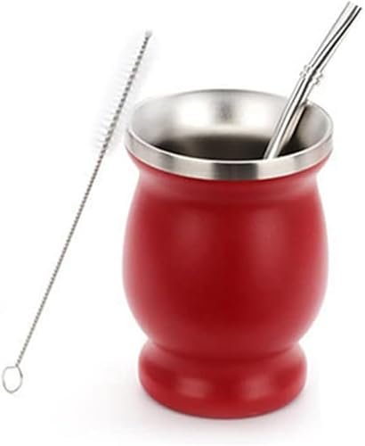 Ruikcoll Vaso Yerba mate de acero inoxidable con pajita de acero inoxidable y cepillo de limpieza (rojo)