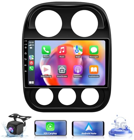 5GWiFi - Radio estéreo de coche para Jeep Compass Patriot 2010 2012 2013 2014 2015 2016 - Carplay inalámbrico y navegación GPS automática Android - 4 GB + 32 GB pantalla táctil de 10.2 pulgadas