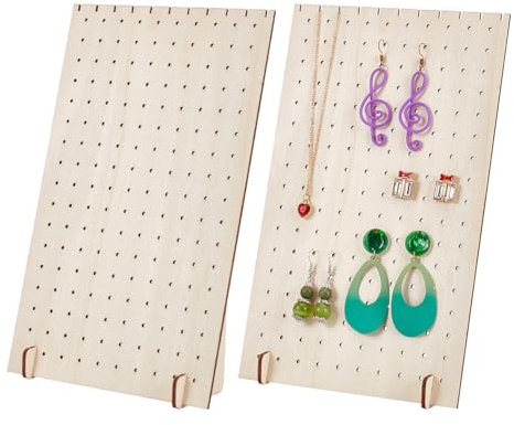 PH PandaHall 170 Löcher 2 Sets Ohrring Organizer Ständer Holz Pegboard Display Stand Jewelry Rack Ohrstecker Display-Halter Ohrring-Vitrinenbrett zum Verkaufen von Halskette Ohrring 25.1x15cm