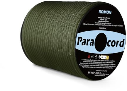 Romon Paracord 4mm, 9 Hebras Cuerda de Nylon, Cuerda Paracord 550 Cuerda Escalada, Cuerda de Paracaídas para Toldo Exterior Supervivencia Camping Tendedero, 250kg Carga de Rotura, Ejercito Verde 50m