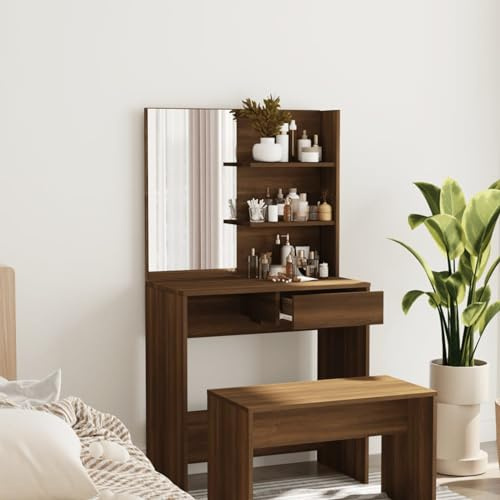 ShGaxin Schminktisch mit Spiegel, Schminken Tisch, Frisiertisch, Kosmetiktisch, Schminkkommode, Schmink Tisch, Make Up Tisch, Braun Eiche 74,5x40x141 cm